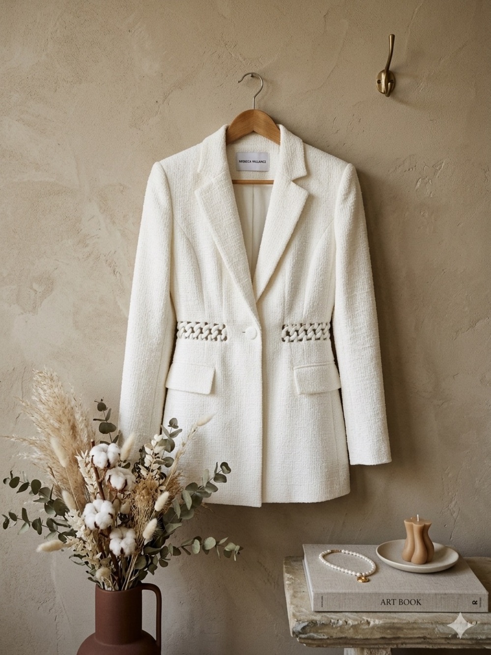 Rebecca Vallance Claire Ivory Boucle Tweed Chain Blazer Jacket Size 10 NWT Rare
